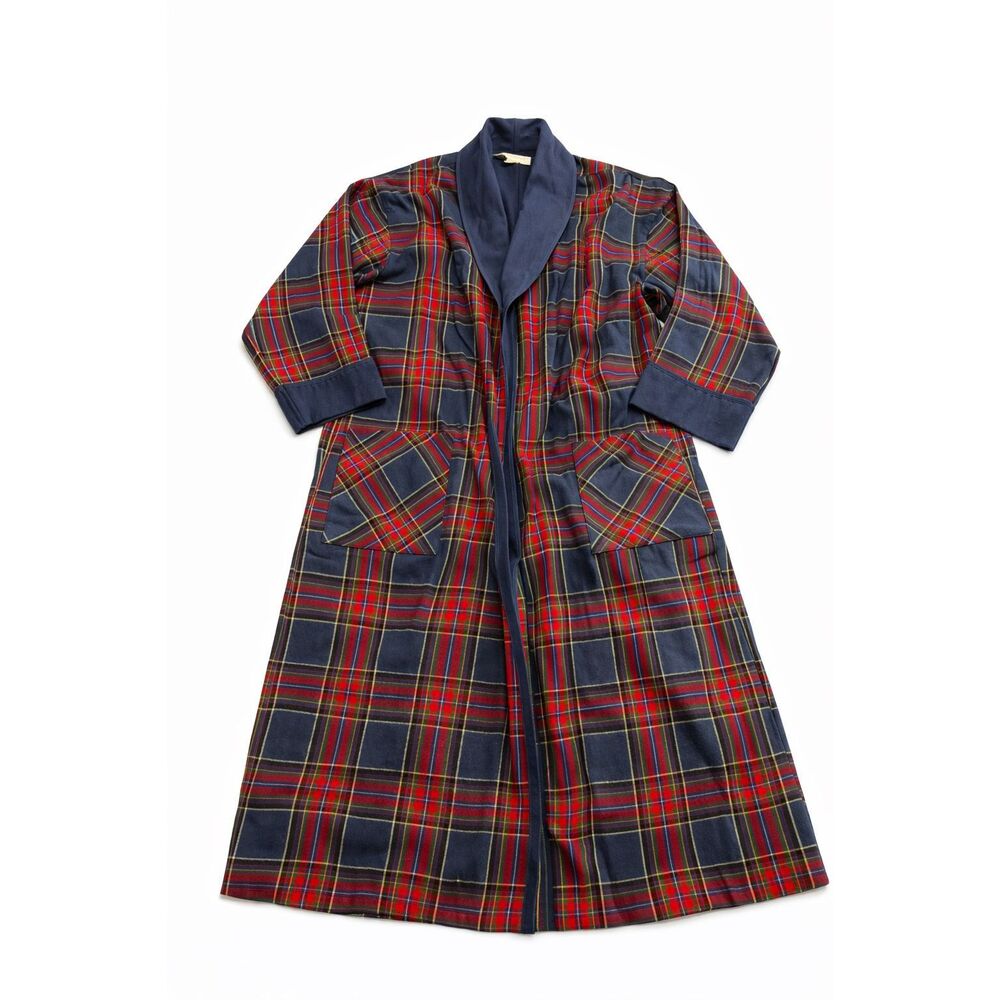 The Vermont Country Store Men’s Plaid Tartan Cotton Flannel Robe Large NO BELT